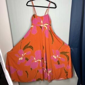 Olivaceous Orange Maxi Dress with Pink Floral Print